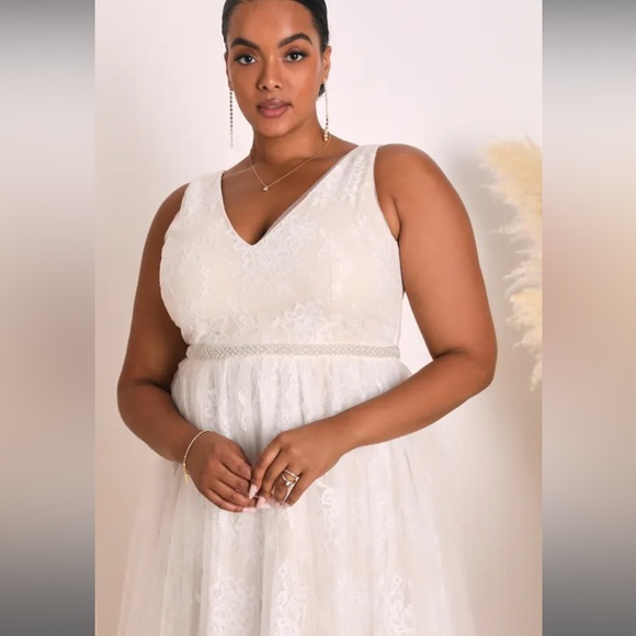 Lulus 2x Wedding Bridal Gown - Sweet Love Ivory Lace Beaded Maxi Dress - Picture 2 of 12